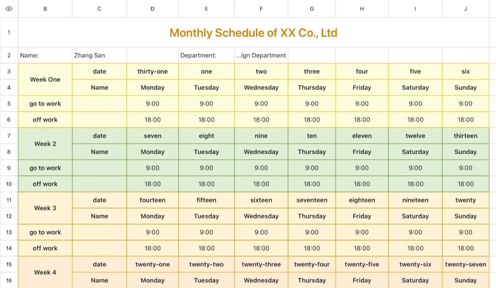 Monthly company schedule